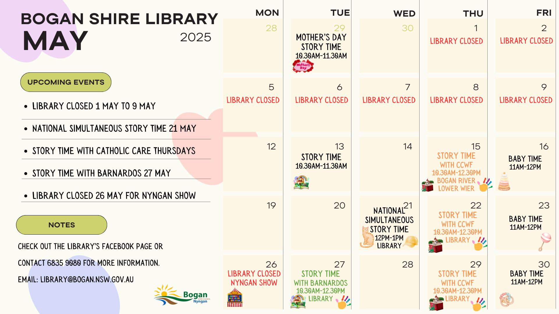 Bogan Shire Library Calender May 2025