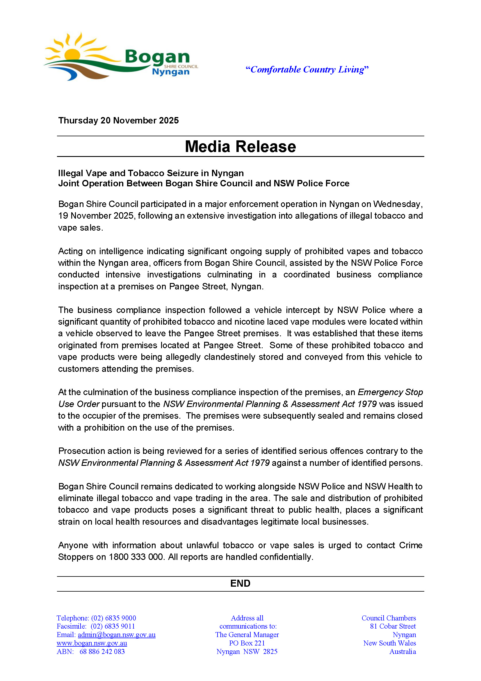 Media Release Illegal Vape and Tabacco