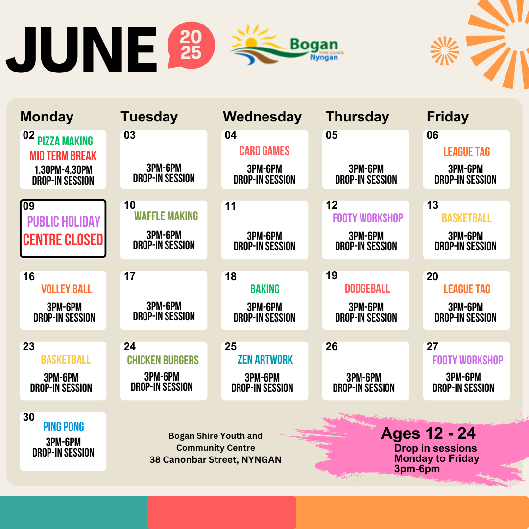 Youth and Community Centre June Calendar 2025